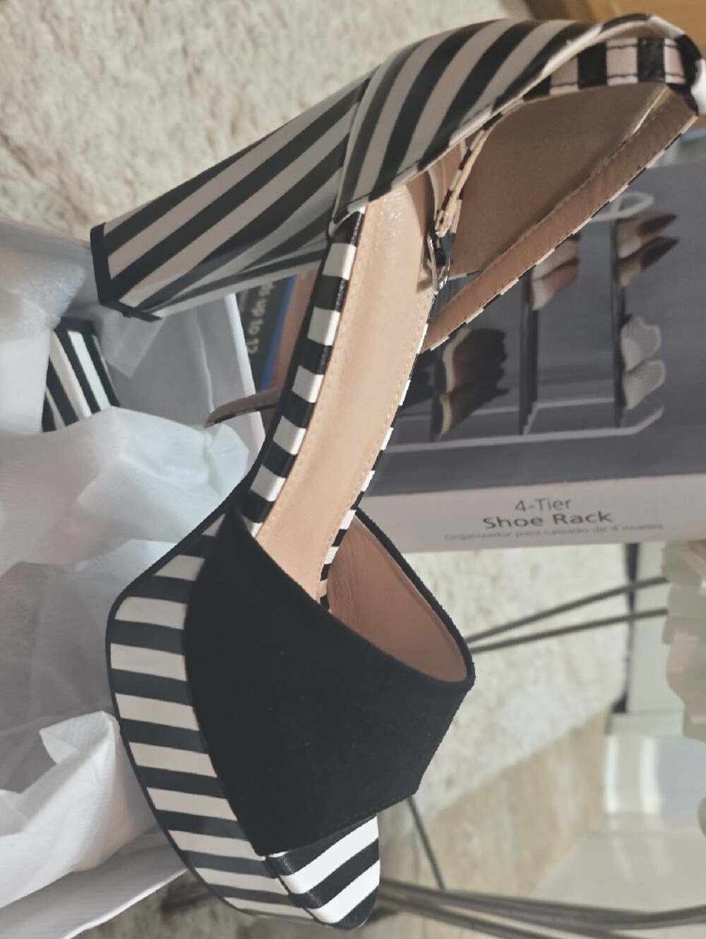 Striped Black & White Platform Heels - Women - Picture 3 of 3